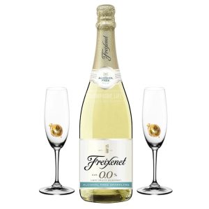 Freixenet Alcohol-Free Sparkling Wine with two flutes and truffles.