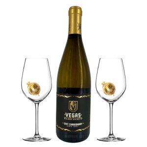 Vegas Golden Knights Chardonnay with two wine glasses